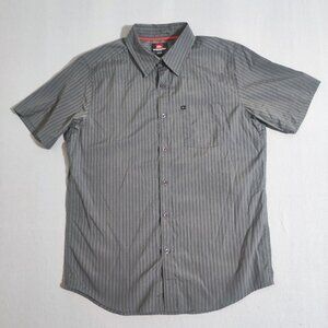 Quiksilver button down shirt men's size M grey stripes pattern short sleeve